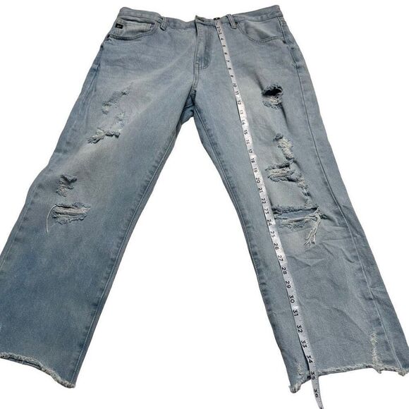 Kancan Sierra High Rise Straight Leg Distressed Jeans Women 15/31 Lightwash Blue - Picture 8 of 11